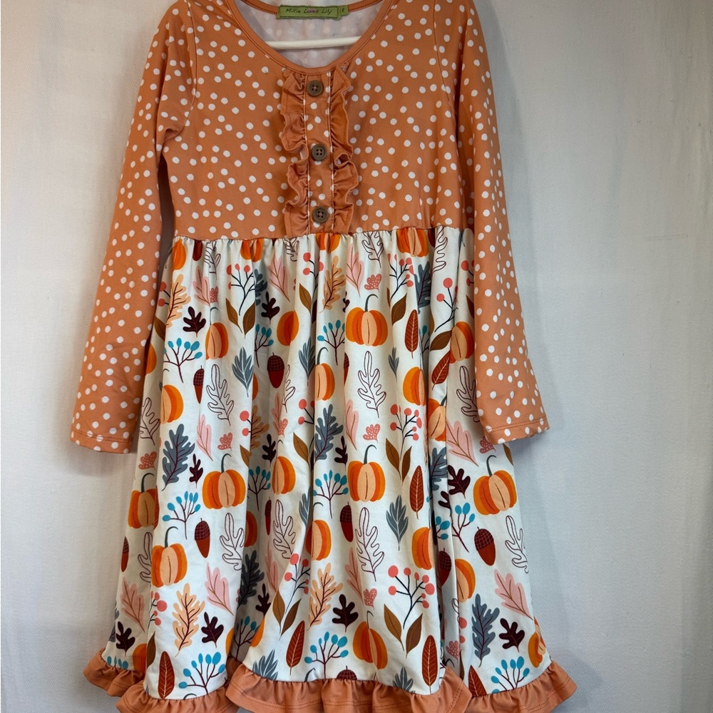 Millie Loves Lily Polka Dot and Pumpkin Print Dress